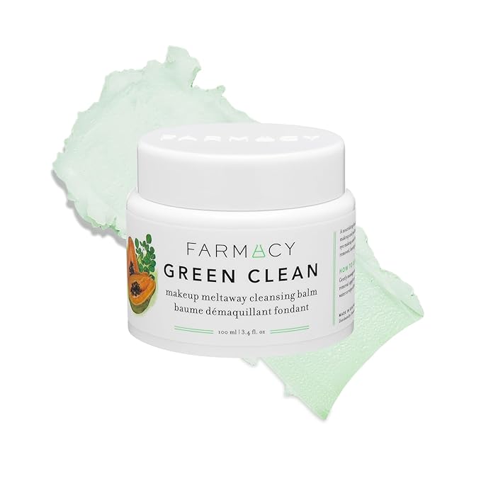 Farmacy Makeup Remover Cleansing Balm - Green Clean Waterproof Makeup Remover Balm + Oil Cleanser for Face - Gently Melts Make Up + SPF - Hydrates + Softens Skin with Super Greens + Papaya (100ml)